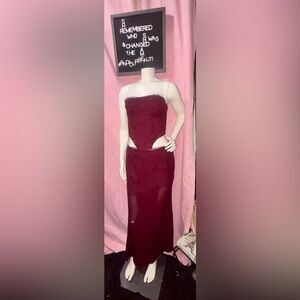 ✨ Forever 21 Burgundy Lace Two-Piece Dress Set l Small l Strapless Top & Skirt